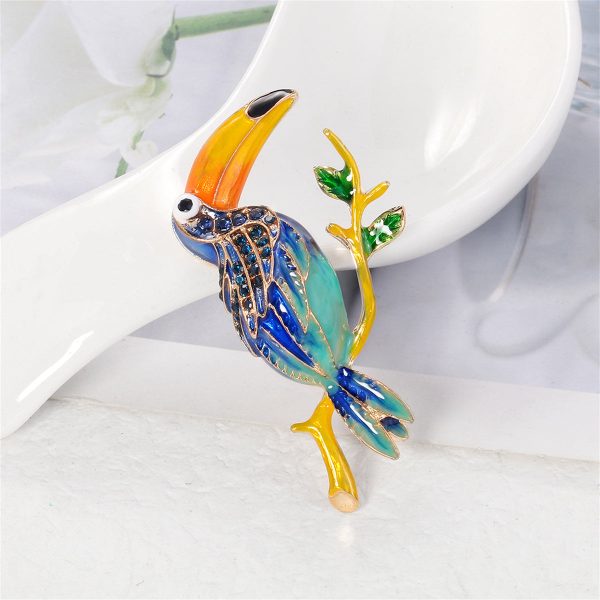 Teal Enamel & Cubic Zirconia 18K Gold-Plated Toucan Brooch For Discount