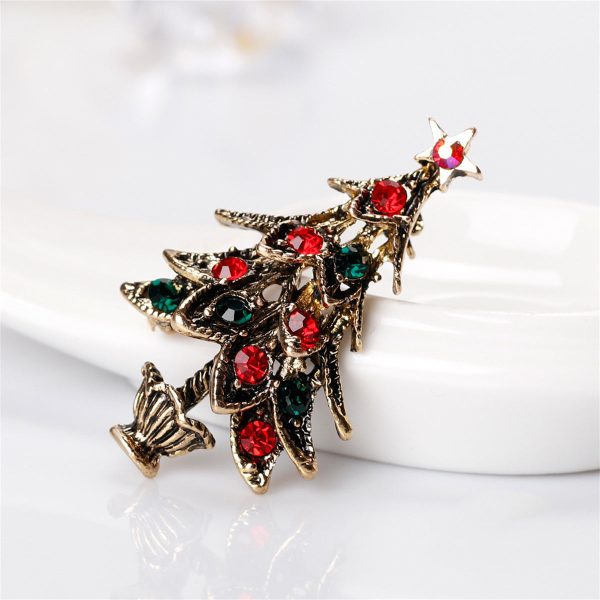 Cubic Zirconia & 18K Gold-Plated Christmas Tree Brooch For Discount