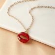 Cubic Zirconia & Red Enamel Lip Pendant Necklace Online Sale