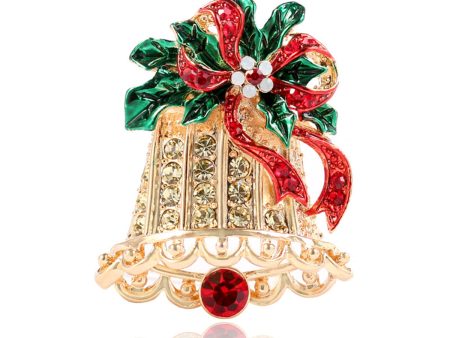 Cubic Zirconia & Enamel 18K Gold-Plated Christmas Bow Bell Brooch on Sale