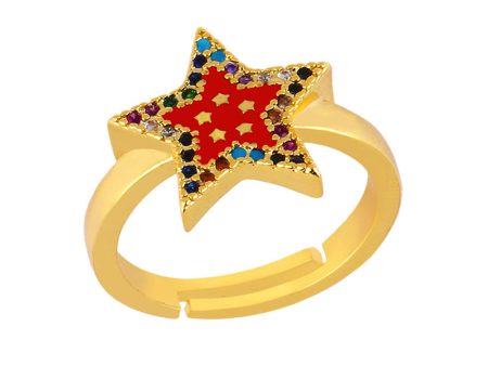 Cubic Zirconia & Red Enamel Star Adjustable Ring Online