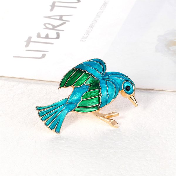 Teal Enamel & 18K Gold-Plated Bird Brooch Online Sale