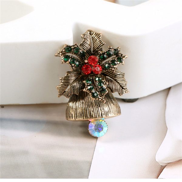 Cubic Zirconia & 18K Gold-Plated Flower Christmas Bell Brooch For Sale