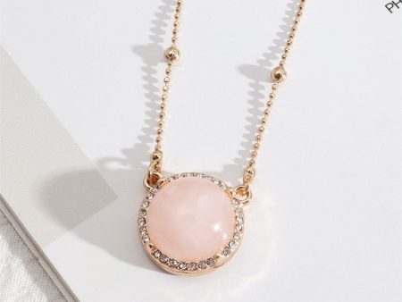 Cubic Zirconia & Pink Crystal Ball Station Chain Halo Round Pendant Necklace For Discount