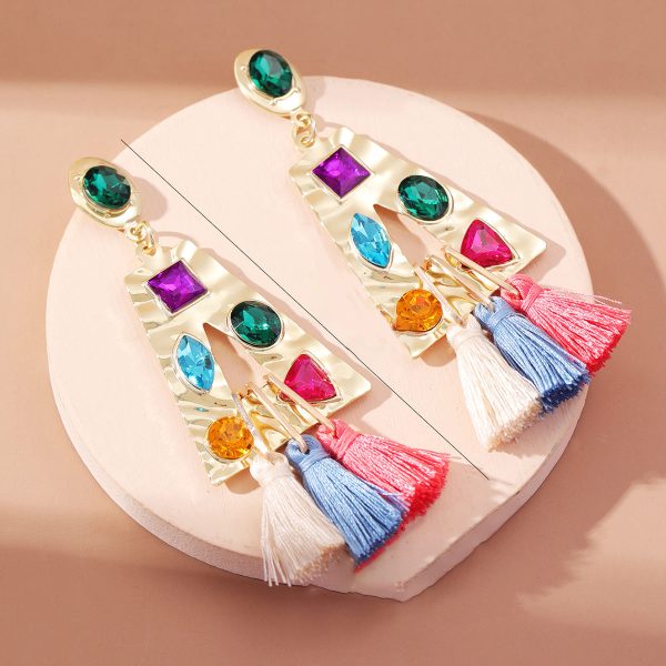 Teal Polyster & Coral Rainbow Crystal Trapezoid Drop Earrings Hot on Sale