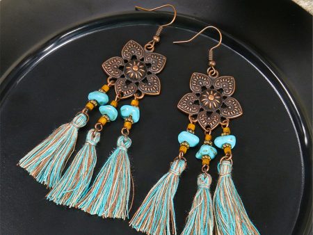 Turquoise & Polyster 18K Gold-Plated Flower Tassel Drop Earrings on Sale