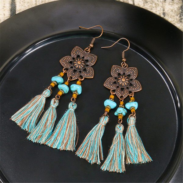 Turquoise & Polyster 18K Gold-Plated Flower Tassel Drop Earrings on Sale