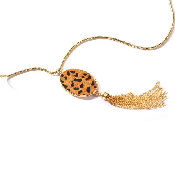 Tan Polyurethane & 18K Gold-Plated Leopard-Print Oval Tassel Pendant Necklace Cheap