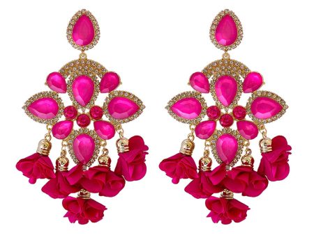 Cubic Zirconia & Rose Crystal Floral Pear Chandelier Drop Earrings on Sale