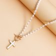 Shell & Pearl 18K Gold-Plated Cross Pendant Toggle Necklace Fashion