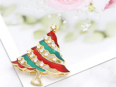 Cubic Zirconia & Enamel 18K Gold-Plated Christmas Tree Brooch Cheap