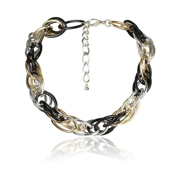 Tri-Tone Three-Layer Chain Link Choker Necklace Fashion