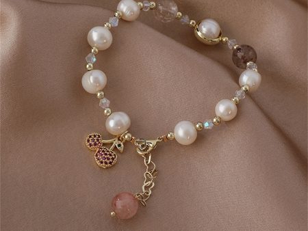 Strawberry Crystal & Pearl 18K Gold-Plated Cherry Charm Bracelet Discount