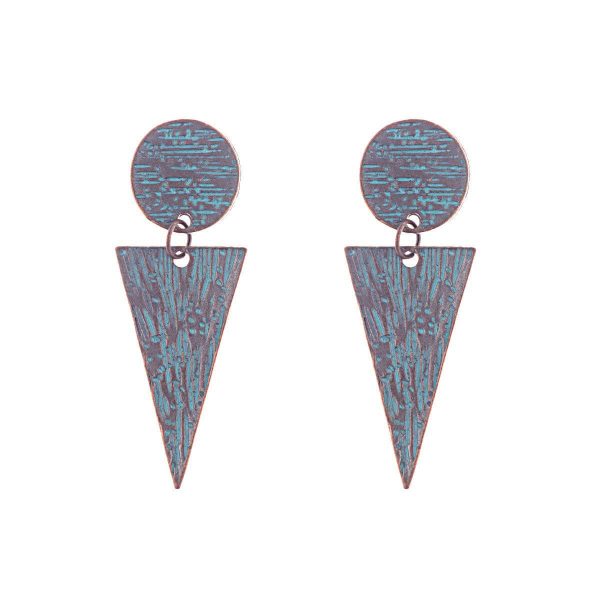 Teal Enamel & 18K Gold-Plated Round Triangle Drop Earrings Fashion