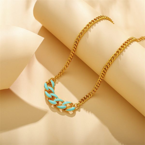 Teal Enamel & 18K Gold-Plated Curb Chain Necklace on Sale