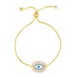 Teal Cubic Zirconia & 18K Gold-Plated Evil Eye Adjustable Bracelet Fashion