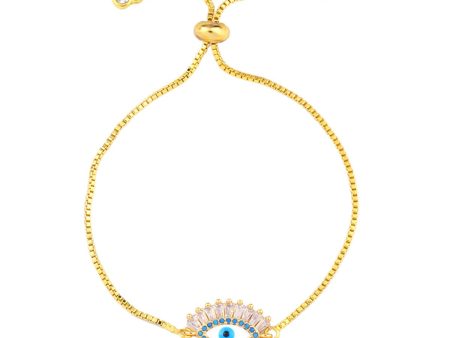 Teal Cubic Zirconia & 18K Gold-Plated Evil Eye Adjustable Bracelet Fashion