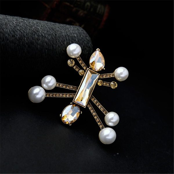 Crystal & Pearl 18K Gold-Plated Robot Brooch Supply