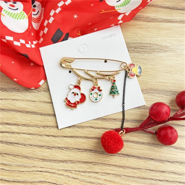 18K Gold-Plated Santa & Christmas Tree Pin Brooch Online Hot Sale