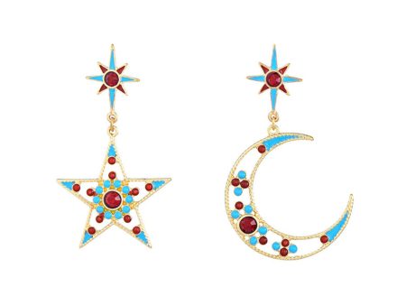 Teal & 18K Gold-Plated Star Moon Asymmetrical Drop Earrings Online Hot Sale