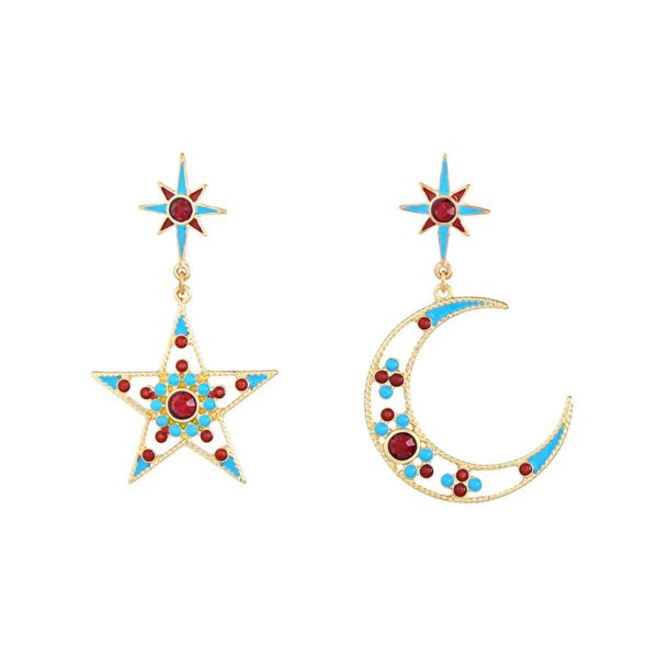 Teal & 18K Gold-Plated Star Moon Asymmetrical Drop Earrings Online Hot Sale