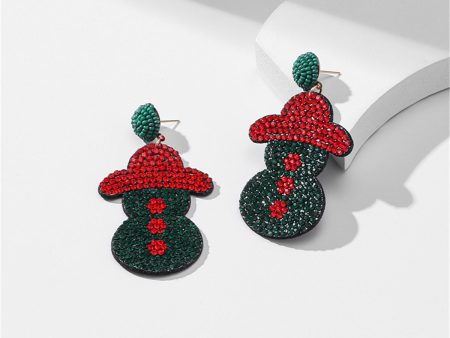 Red Cubic Zirconia & Black Polystyrene Snowman Drop Earrings on Sale