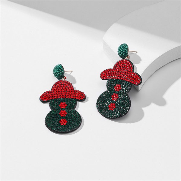 Red Cubic Zirconia & Black Polystyrene Snowman Drop Earrings on Sale