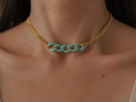 Teal Enamel & 18K Gold-Plated Curb Chain Necklace on Sale