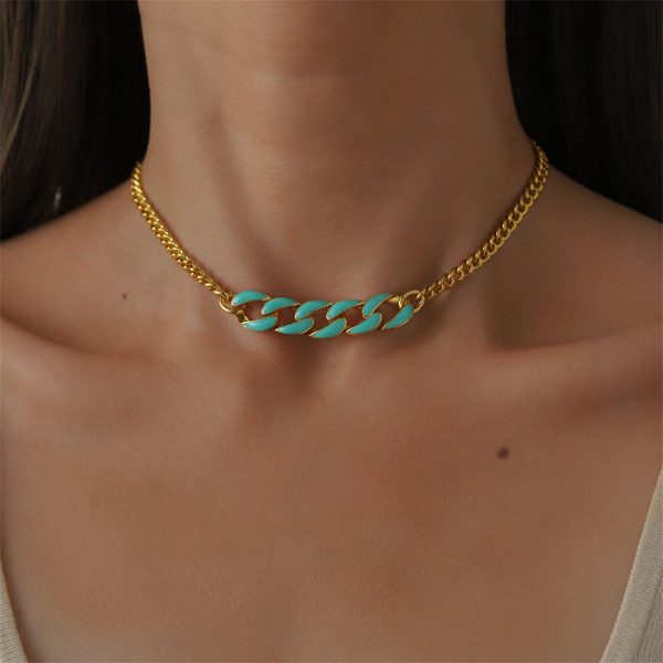 Teal Enamel & 18K Gold-Plated Curb Chain Necklace on Sale