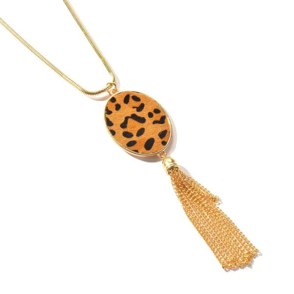 Tan Polyurethane & 18K Gold-Plated Leopard-Print Oval Tassel Pendant Necklace Cheap