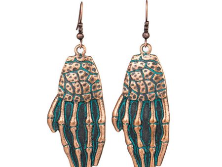 Teal Enamel & 18K Gold-Plated Skull Hand Drop Earrings Discount