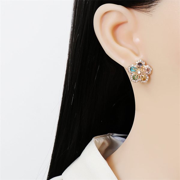 Teal Multicolor Crystal & Cubic Zirconia Flower Stud Earrings Hot on Sale