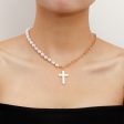 Shell & Pearl 18K Gold-Plated Cross Pendant Patchwork Necklace For Discount