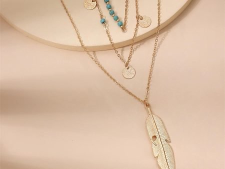 Turquoise & 18K Gold-Plated Feather Layered Pendant Necklace Sale