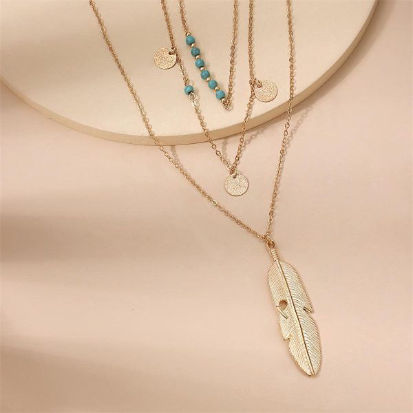 Turquoise & 18K Gold-Plated Feather Layered Pendant Necklace Sale