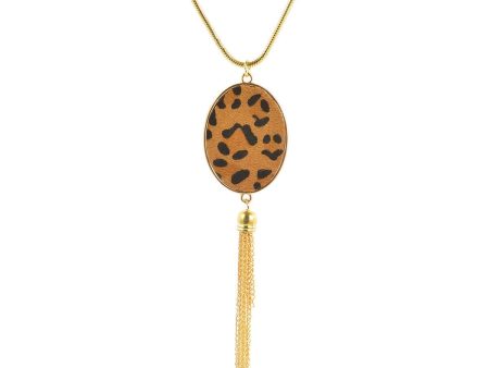 Tan Polyurethane & 18K Gold-Plated Leopard-Print Oval Tassel Pendant Necklace Cheap