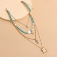 Teal & Cubic Zirconia Rose Card Layered Pendant Necklace on Sale