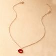 Cubic Zirconia & Red Enamel Lip Pendant Necklace Online Sale