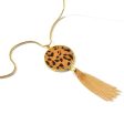 Tan Polyurethane & 18K Gold-Plated Leopard Round Tassel Pendant Necklace For Cheap