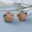 Teal Multicolor Crystal & Cubic Zirconia Flower Stud Earrings Hot on Sale