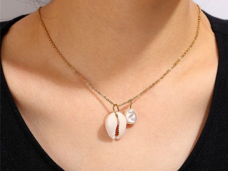 Shell & Pearl 18K Gold-Plated Pendant Necklace Cheap