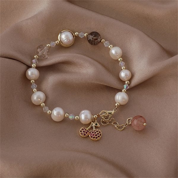 Strawberry Crystal & Pearl 18K Gold-Plated Cherry Charm Bracelet Discount