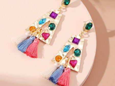 Teal Polyster & Coral Rainbow Crystal Trapezoid Drop Earrings Hot on Sale