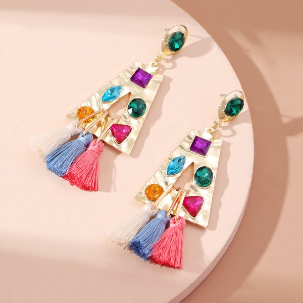 Teal Polyster & Coral Rainbow Crystal Trapezoid Drop Earrings Hot on Sale