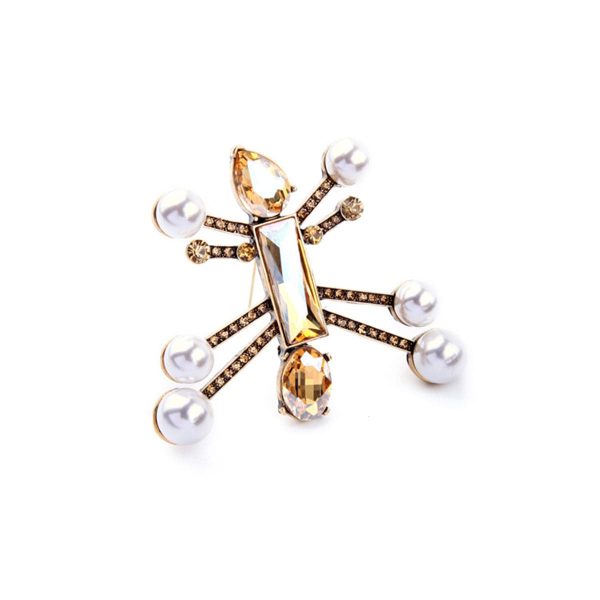 Crystal & Pearl 18K Gold-Plated Robot Brooch Supply