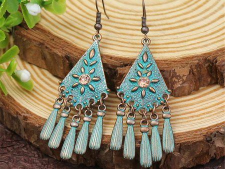 Teal Enamel & 18K Gold-Plated Cubic Zirconia-Accent Rhombus Tassel Drop Earrings Online