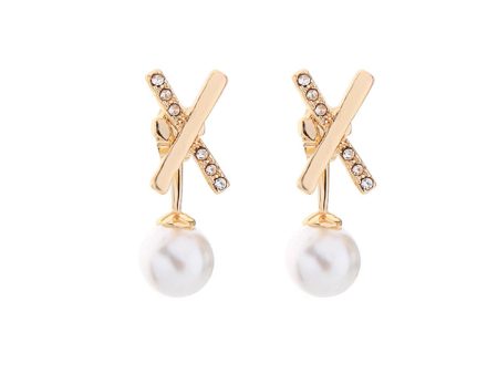 Cubic Zirconia & Pearl 18K Gold-Plated X Drop Earrings Fashion