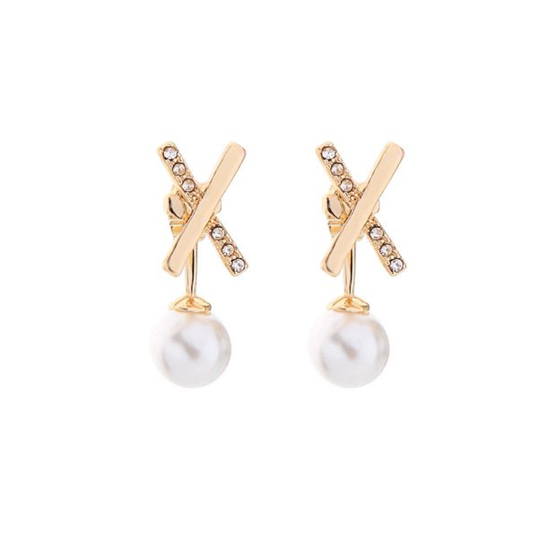 Cubic Zirconia & Pearl 18K Gold-Plated X Drop Earrings Fashion