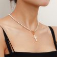 Shell & Pearl 18K Gold-Plated Cross Pendant Toggle Necklace Fashion