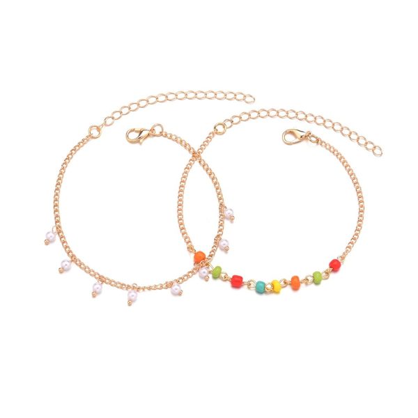 Multicolor Howlite & Pearl 18K Gold-Plated Anklet Set For Sale